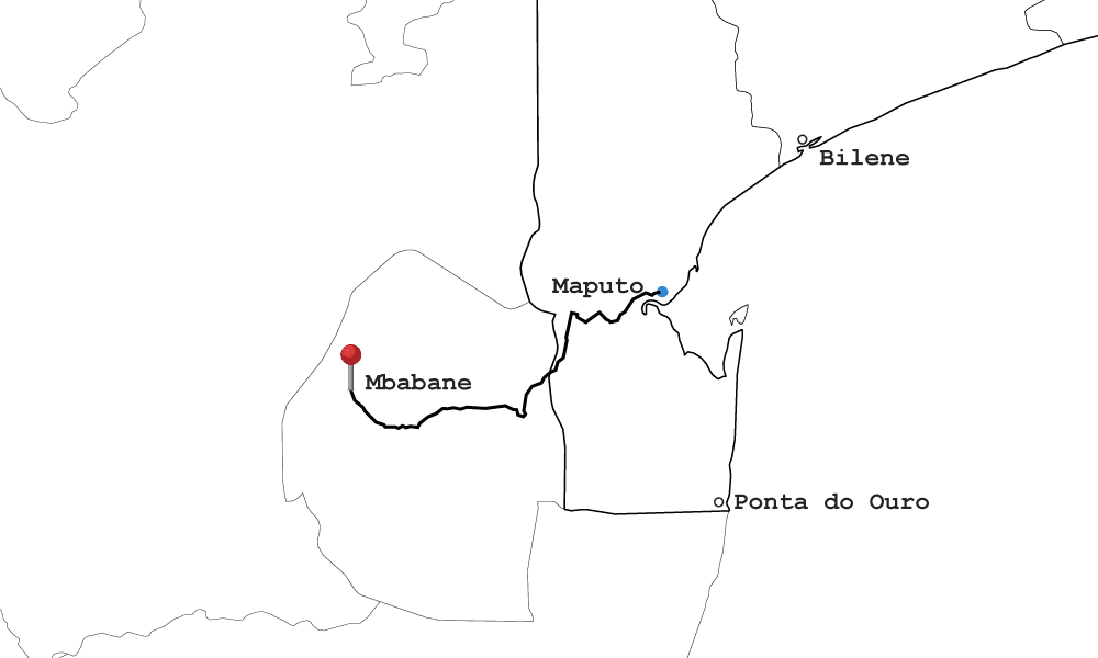 Map graphics route Maputo to Mbabane - Romeo Transfers