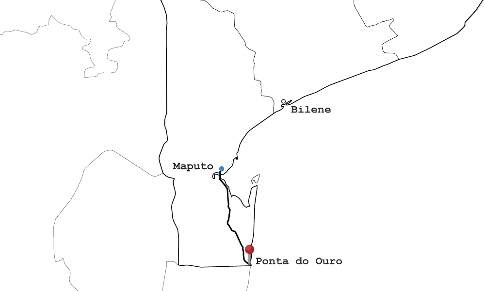 Map graphics route Maputo to Ponta D’Ouro - Romeo Transfers